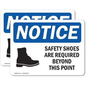 (2 Pack) Safety Shoes Are Required Beyond OSHA Notice Sign 14 Inch X 10 Inch Plastic Sign, Weather Resistant, UV Protected for Workplace, Business, and Construction Site, Made in the USA
