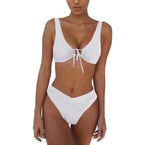 Womens Sexy Bikini Sets Tie Front Push Up 2 Piece Swimsuit Deep V Neck Swimwear High Cut Bathing Suit