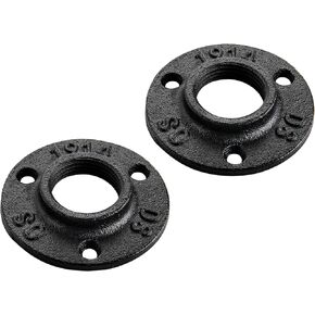 3/4" Floor Flange - Home Expert 10 Pack Black Painted Malleable Cast Iron Pipe Flange Pipe Fitting with Threaded Hole for Industrial Metal Pipe
