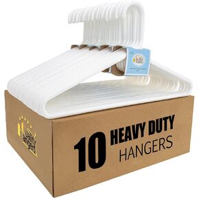 Quality White Plastic Hangers 30 Pack - Super Heavy Duty Plastic Clothes Hanger Multipack - Thick Strong Standard Closet Clothing Hangers with Hook for Scarves and Belts-17 Coat Hangers (White, 30)