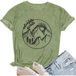 Women Mountain Shirts and So The Adventure Begins Tshirt Summer Sunshine Nature Pine Trees Graphic Tees