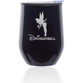 Stemless Wine Tumbler Coffee Travel Mug Glass with Lid Drinkerbell Drinking Fairy Funny (Royal Purple)