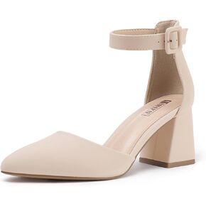 IDIFU IN3 Women's Pumps Closed Toe Heels Chunky Block Low Heels Dress Shoes for Women Wedding Prom Bridal Bridesmaid Office Formal Pumps Shoes Comfortable Pointed Toe Ankle Strap Small Short Heels