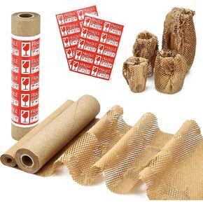 XKDOUS Honeycomb Packing Paper,15 "x500'Eco Friendly Packing Paper Sheets for Moving Replacement for Bubble Wrap for Packing，With 20 Fragile Sticker Labels