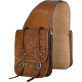 Hulara Full Grain Buffalo Leather Western Saddle Bag Tooled Horse Saddle Bag for Trail Riding Saddle Bags for Horses