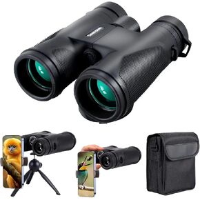12x42 HD Binoculars with 20mm Eyepieces, Phone Adapter, Tripod Mount - Wide View Outdoor Binoculars for Bird Watching, Hiking, Hunting, Cruising