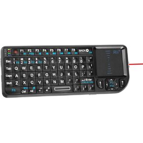 Rii Mini Wireless Keyboard with Touchpad＆QWERTY Keyboard,Support Bluetooth ＆2.4G Connection,Built-in Laser Pointer, Backlit Portable Keyboard Wireless with Remote Control, X1-BT Black.
