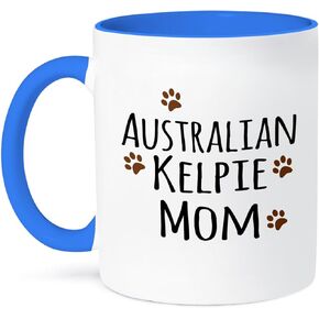 3dRose Australian Kelpie Dog Mom-Doggie by Breed-Muddy Brown paw Prints Mug, 11 oz, Black