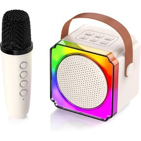 Karaoke Machine with 2 Wireless Microphone, Mini Portable Bluetooth Speaker with Colorful Lights for Kids and Adults, Gifts Toys for Girls and Boys 4, 5, 6, 7, 8, 9, 10 +Year Old Birthday Party Family