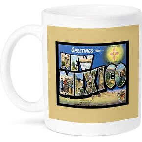 3dRose Greetings from New Mexico Scenic Postcard Reproduction Two Tone Mug, 11oz, Black