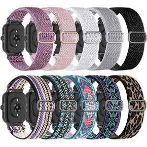 Sunnyson 10 Pack Elastic Bands Compatible with Amazfit GTS/GTS2/GTS 2e/GTS 2 Mini/GTS 3/GTS 4/GTS 4 Mini/Amazfit GTR 42mm,20mm Soft Stretchy Nylon Loop Wristband for Amazfit Bip U Pro/Bip/Bip Lite/Bip 3/Bip 3 Pro
