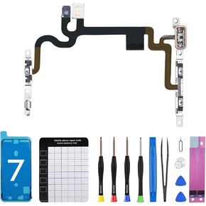 for iPhone 7 On Off Power Volume Button Silent Switch Flash Light Audio Control Replacement OEM Mute Connector Flex Cable Mic Metal Bracket with Complete Fix Tools Kit for A1660 A1778 A1779