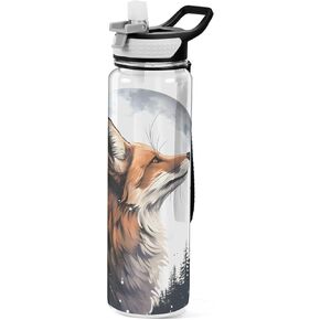 Water Bottle with Straw and Anti-dust Cover White Wolf on Mountain Top Drinking Bottle Tritan BPA-Free for School, Fitness, Gym, Camping, Outdoor Sports