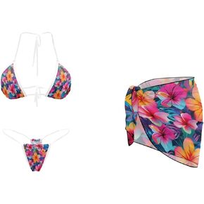 2 Piece Women's Triangle Tie Side Bikini Sets Swimsuit Cover Ups Beach Skirt Sexy Bathing Suit Clear Straps Bikini