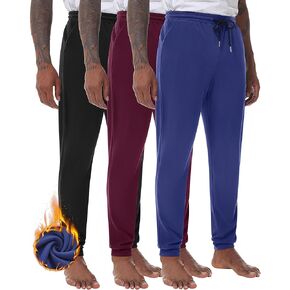 3 Pack Men's Lounge Pants with Pockets, Fleece Thermal Sleep Pajama Pants Relaxed Fit Jogger Sweatpants for Men