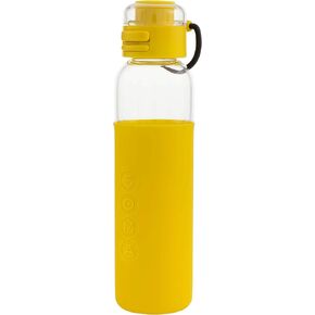 SOMA Glass Water Bottle with Silicone Sleeve, Sport Cap, 17-ounce, Aqua