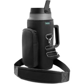 Filtered 64 oz Tumbler with Handle and Carrier Bag - Insulated Wide Mouth Water Bottle with Ahlstrom Filter System, Spill-proof Straw Lid and Padded Shoulder Strap (Stainless Steel)