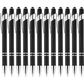 12 Pack Black Gold Ballpoint Pen with Stylus Tip, 1.0 mm Black Ink Smooth Writing Pens, Metal Stylus Pens for Touch Screens