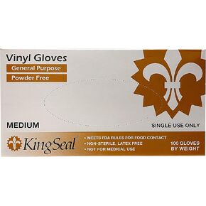 KingSeal LARGE Vinyl General Purpose Disposable Gloves, Powder-Free, 4 mil, Clear - 4 boxes of 100 Gloves by Weight (400 Count)