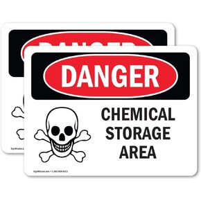 (2 Pack) Chemical Storage Area OSHA Danger Sign 10 Inch X 7 Inch Plastic Sign, Weather Resistant, UV Protected for Workplace, Business, and Construction Site, Made in the USA