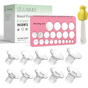 Flange Sizing Kit with 10PCS Silicone Flange Inserts 13/15/17/19/21mm & Nipple Measurement Tool & Cleaning Brush, Breast Pump Flange Insert Kit for 24mm Most Pumps, Breastfeeding Essentials
