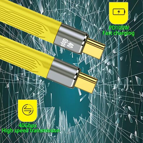 سلك تمديد شحن USB C مسطح قصير، 5 بوصة أصفر نوع C ذكر إلى ذكر 100 واط كابل شاحن سريع 40 جيجابت في الثانية محول نقل بيانات عالي السرعة متوافق مع سلسلة iPhone15 in Kuwait