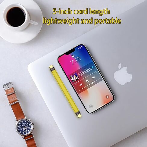 سلك تمديد شحن USB C مسطح قصير، 5 بوصة أصفر نوع C ذكر إلى ذكر 100 واط كابل شاحن سريع 40 جيجابت في الثانية محول نقل بيانات عالي السرعة متوافق مع سلسلة iPhone15 in Kuwait