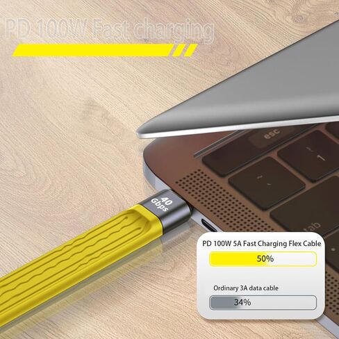 سلك تمديد شحن USB C مسطح قصير، 5 بوصة أصفر نوع C ذكر إلى ذكر 100 واط كابل شاحن سريع 40 جيجابت في الثانية محول نقل بيانات عالي السرعة متوافق مع سلسلة iPhone15 in Kuwait