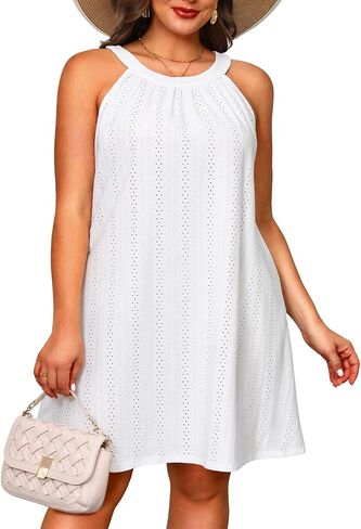 Daci Plus Size Swimsuit Cover Ups - Women Halter Hollow Out Bathing Suit Beach Coverup Sun-Dress in Saudi Arabia