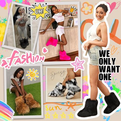 Faux Fur Snow Boots - Smooth Fuzzy Boots, Cold-Weather Boots, Women's Winter Soft and Fluffy Touch Boots, Outdoor Durable Flat Warm Boots in Saudi Arabia