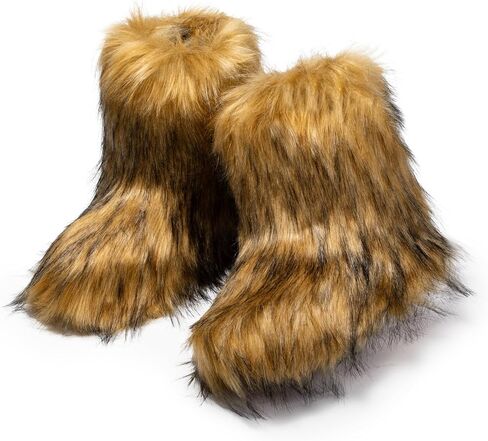 Faux Fur Snow Boots - Smooth Fuzzy Boots, Cold-Weather Boots, Women's Winter Soft and Fluffy Touch Boots, Outdoor Durable Flat Warm Boots in Saudi Arabia