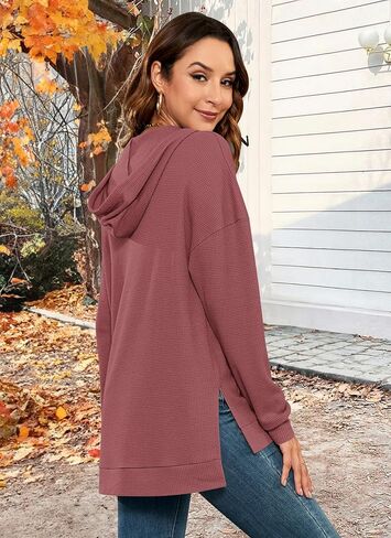 MOLERANI Hoodies for Women 2024 Casual Long Sleeve Waffle Knit Drawstring Side Split Pullover Sweatshirts with Pocket in Saudi Arabia