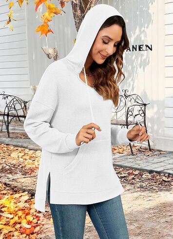 MOLERANI Hoodies for Women 2024 Casual Long Sleeve Waffle Knit Drawstring Side Split Pullover Sweatshirts with Pocket in Saudi Arabia