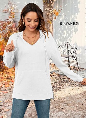 MOLERANI Hoodies for Women 2024 Casual Long Sleeve Waffle Knit Drawstring Side Split Pullover Sweatshirts with Pocket in Saudi Arabia