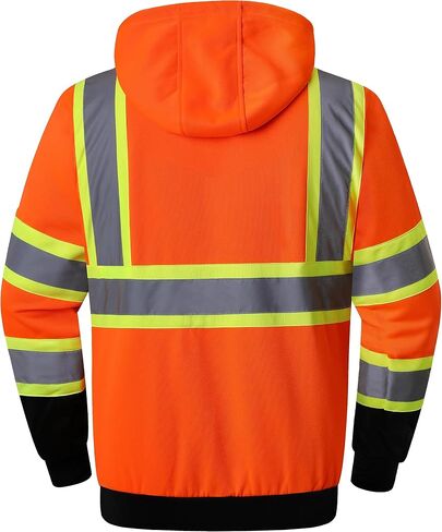 JKSafety Hi-Vis Safety Sweatshirt for men women High Visibility Zip-Up Hooded Sweatshirt Hoodie work utility Reflective Strips with Extended Trims (JK121-Black,XL) in Saudi Arabia