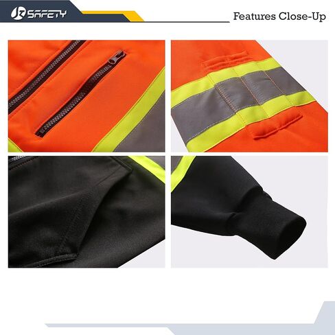 JKSafety Hi-Vis Safety Sweatshirt for men women High Visibility Zip-Up Hooded Sweatshirt Hoodie work utility Reflective Strips with Extended Trims (JK121-Black,XL) in Saudi Arabia