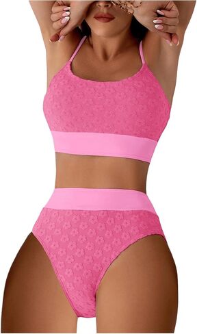 SOLY HUX Bikini Sets for Women Color Block Floral Print High Waisted Bathing Suits Two Piece Swimsuit in Saudi Arabia
