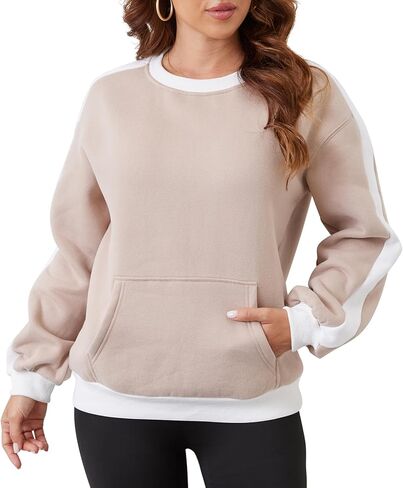 Sureple Women'S Fleece Sweatshirts Color Block Ribbed Crewneck Long Sleeve Pullover Tops Fall Winter Clothing With Pockets in Saudi Arabia