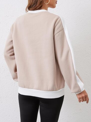 Sureple Women'S Fleece Sweatshirts Color Block Ribbed Crewneck Long Sleeve Pullover Tops Fall Winter Clothing With Pockets in Saudi Arabia