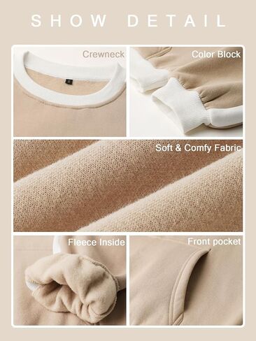 Sureple Women'S Fleece Sweatshirts Color Block Ribbed Crewneck Long Sleeve Pullover Tops Fall Winter Clothing With Pockets in Saudi Arabia