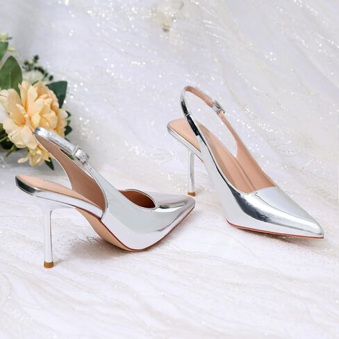 RIBONGZ Sexy Slingback Pumps Elegant Dressy Heels for Women Closed Toe Pointy High Heels Wedding Bride Prom Party Evening Shoes in Saudi Arabia