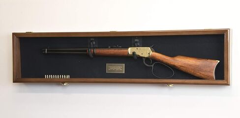 1 Rifle Gun Display Case Cabinet Wall Rack Holder – 44.5" Long Case - Lockable (Walnut Finish - Red Felt) in Kuwait
