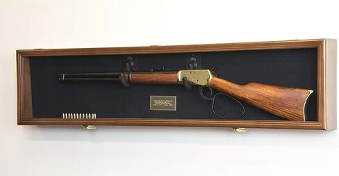 1 Rifle Gun Display Case Cabinet Wall Rack Holder – 44.5" Long Case - Lockable (Walnut Finish - Red Felt) in Kuwait