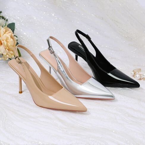 RIBONGZ Sexy Slingback Pumps Elegant Dressy Heels for Women Closed Toe Pointy High Heels Wedding Bride Prom Party Evening Shoes in Saudi Arabia