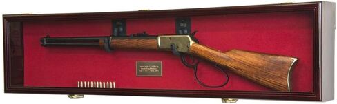 1 Rifle Gun Display Case Cabinet Wall Rack Holder – 44.5" Long Case - Lockable (Walnut Finish - Red Felt) in Kuwait