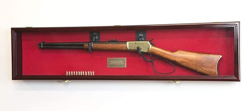 1 Rifle Gun Display Case Cabinet Wall Rack Holder – 44.5" Long Case - Lockable (Walnut Finish - Red Felt) in Kuwait