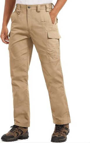 TACVASEN Men's Hiking Tactical Pants Water Resistant 9 Pockets Cargo Pants Ripstop Elastic-Waistband Pants Hunting Work in Kuwait