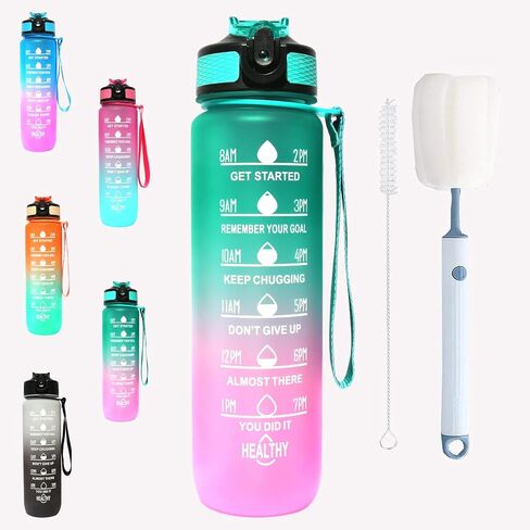 Kireina 32 oz Water Bottle with Time Marking, Leak-Proof Water Bottles，Tritan BPA Free Water Bottle for kids, Sports Water Bottles for Women(1pcs,Blue-Pink) in Saudi Arabia