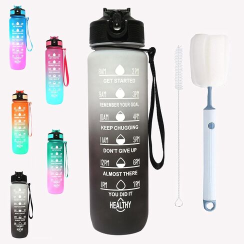 Kireina 32 oz Water Bottle with Time Marking, Leak-Proof Water Bottles，Tritan BPA Free Water Bottle for kids, Sports Water Bottles for Women(1pcs,Blue-Pink) in Saudi Arabia