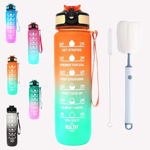 Kireina 32 oz Water Bottle with Time Marking, Leak-Proof Water Bottles，Tritan BPA Free Water Bottle for kids, Sports Water Bottles for Women(1pcs,Blue-Pink) in Saudi Arabia